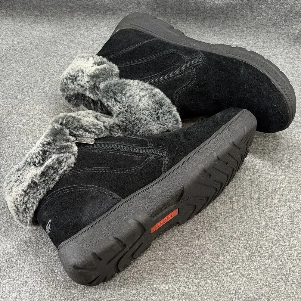 Khombu Jessica Women's Boots Size 7M Black Suede Faux Fur Trim Ankle Winter Zip